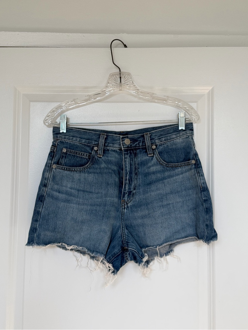 Uniqlo Women's High-Rise Distressed Denim Shorts - Blue